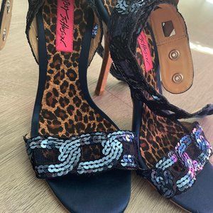 Betsey Johnson blue sequence open toe heels